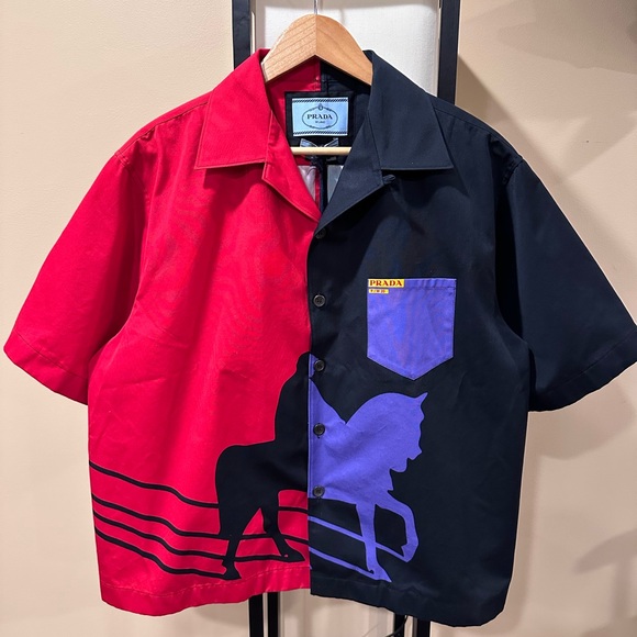 Prada Double Match FW20 Black Purple Red Horse Bowling Shirt - Picture 15 of 15